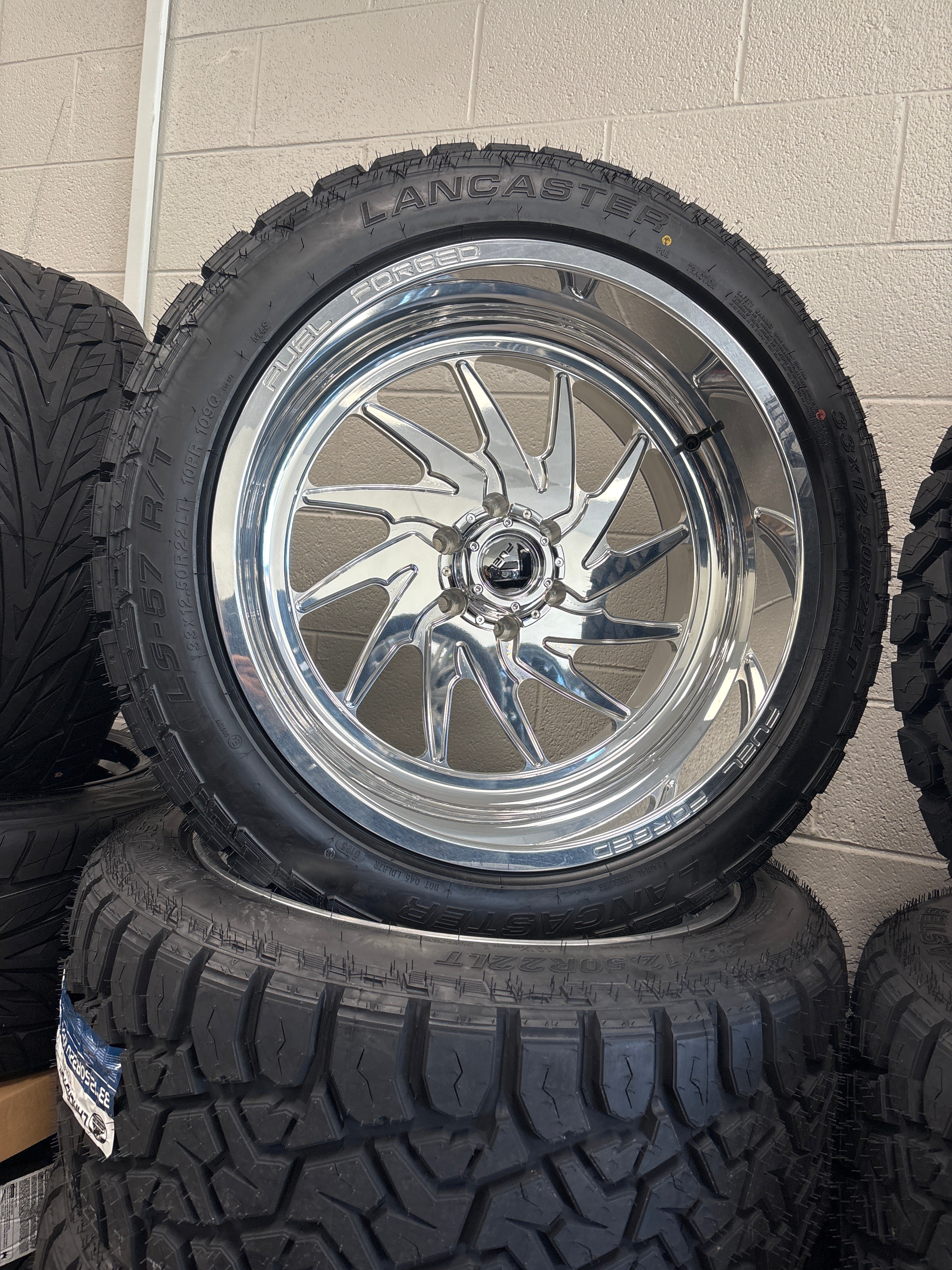 22x12 Fuel Forged FF110 6x135 Polished & 33x12.50R22 Lancaster R/T