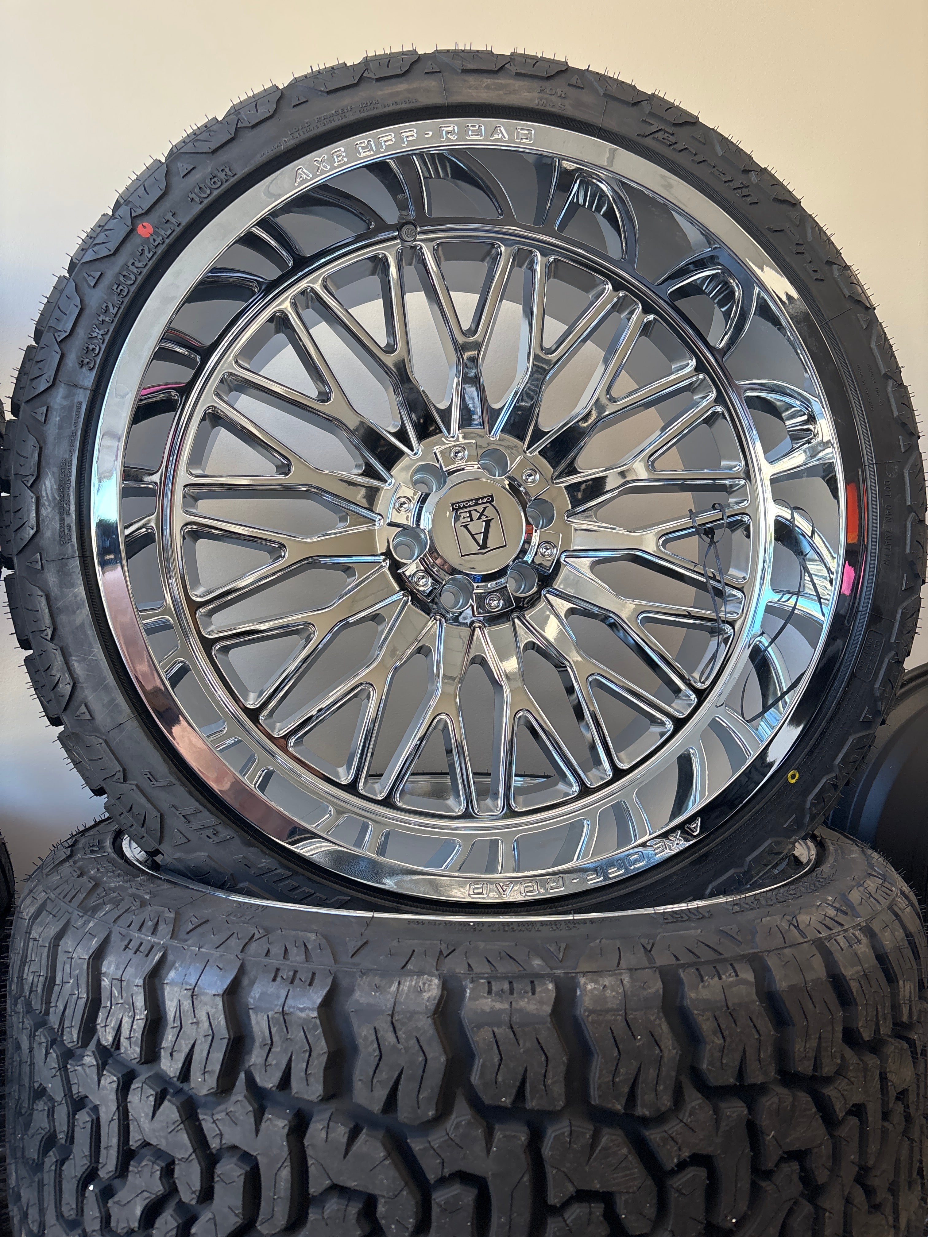 24x12 Axe Kratos Chrome 6x5.5/ 6x135 & 285/40R24 RBP R/T