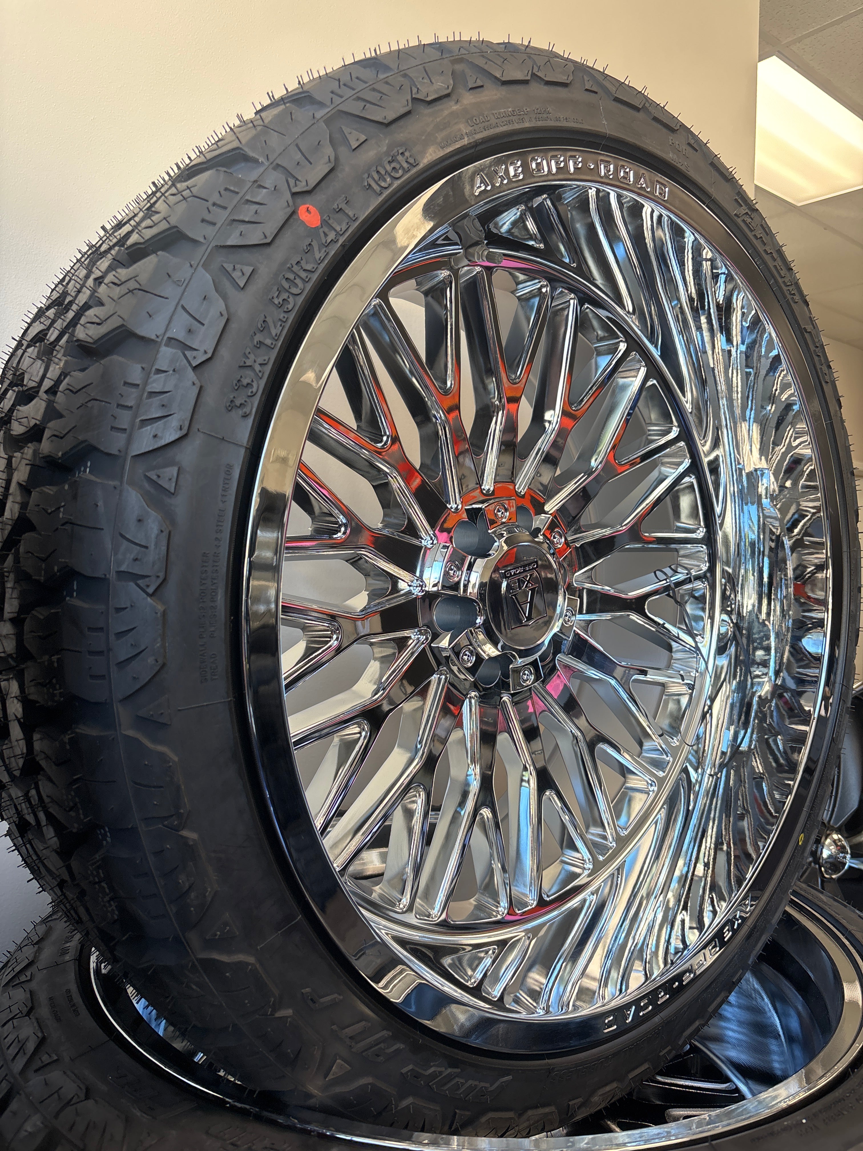 24x12 Axe Kratos Chrome 6x5.5/ 6x135 & 285/40R24 RBP R/T