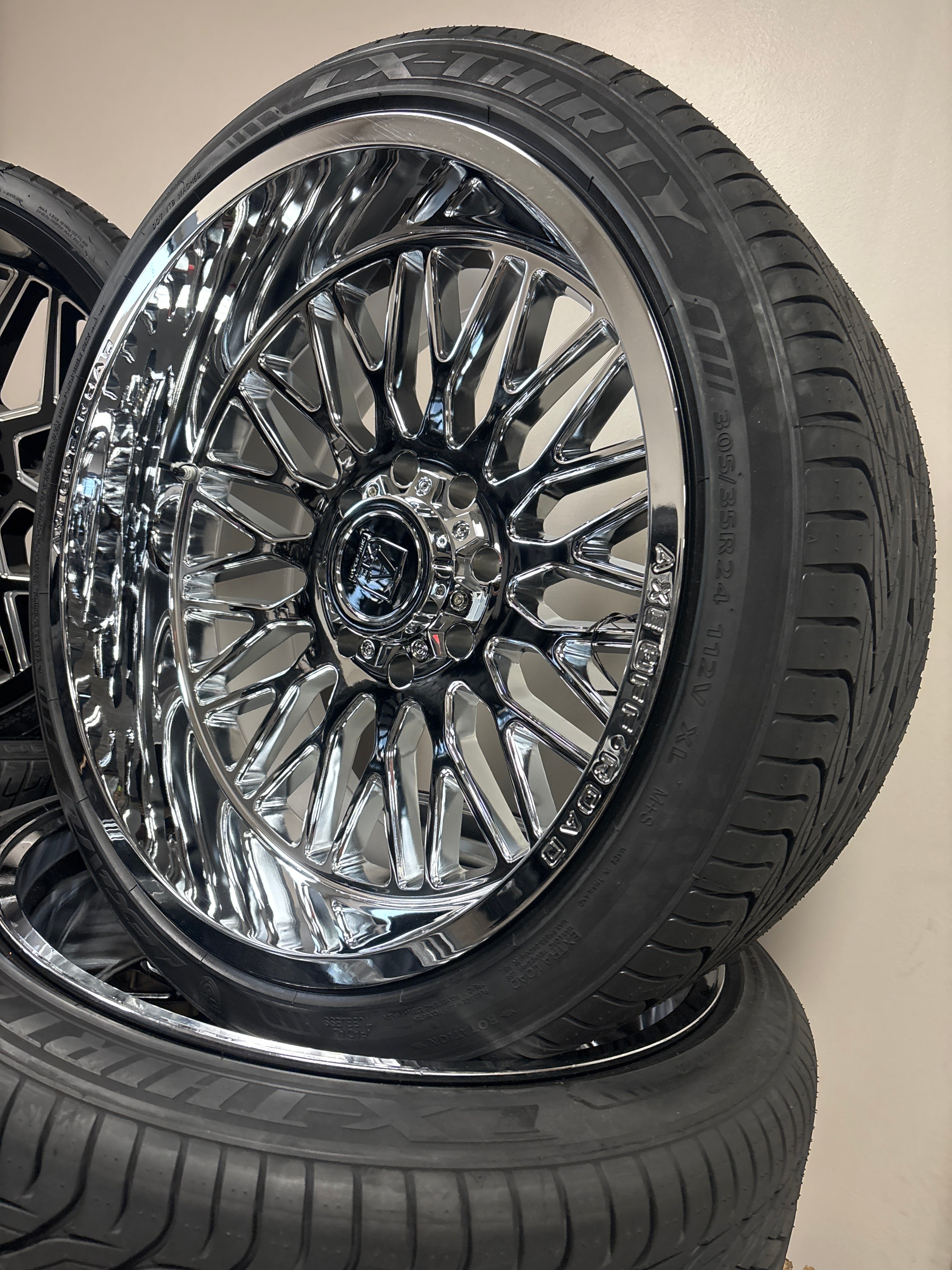 24x12 Axe Kratos Chrome 8x180 & 305/35R24 Lexani