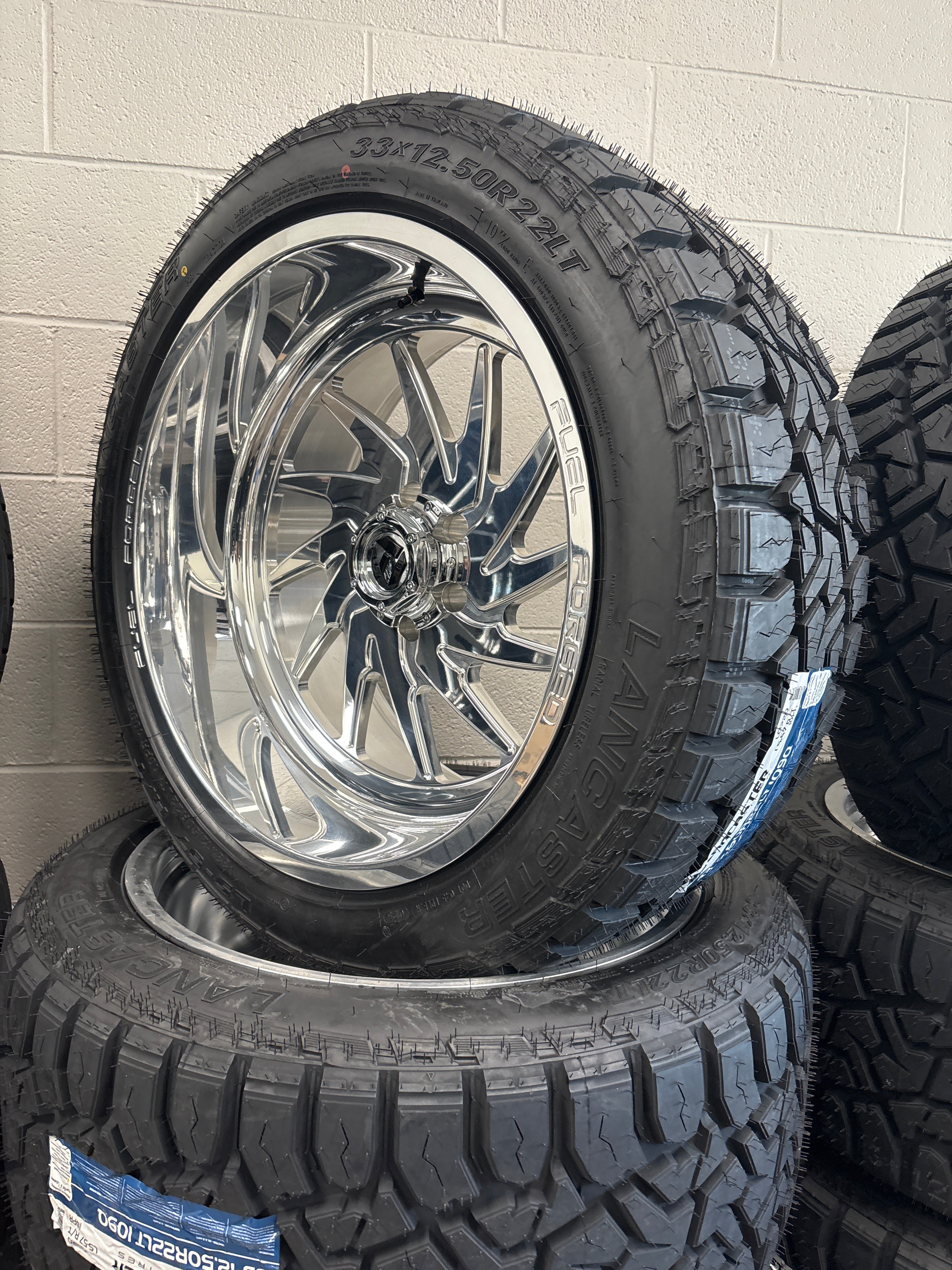 22x12 Fuel Forged FF110 6x135 Polished & 33x12.50R22 Lancaster R/T