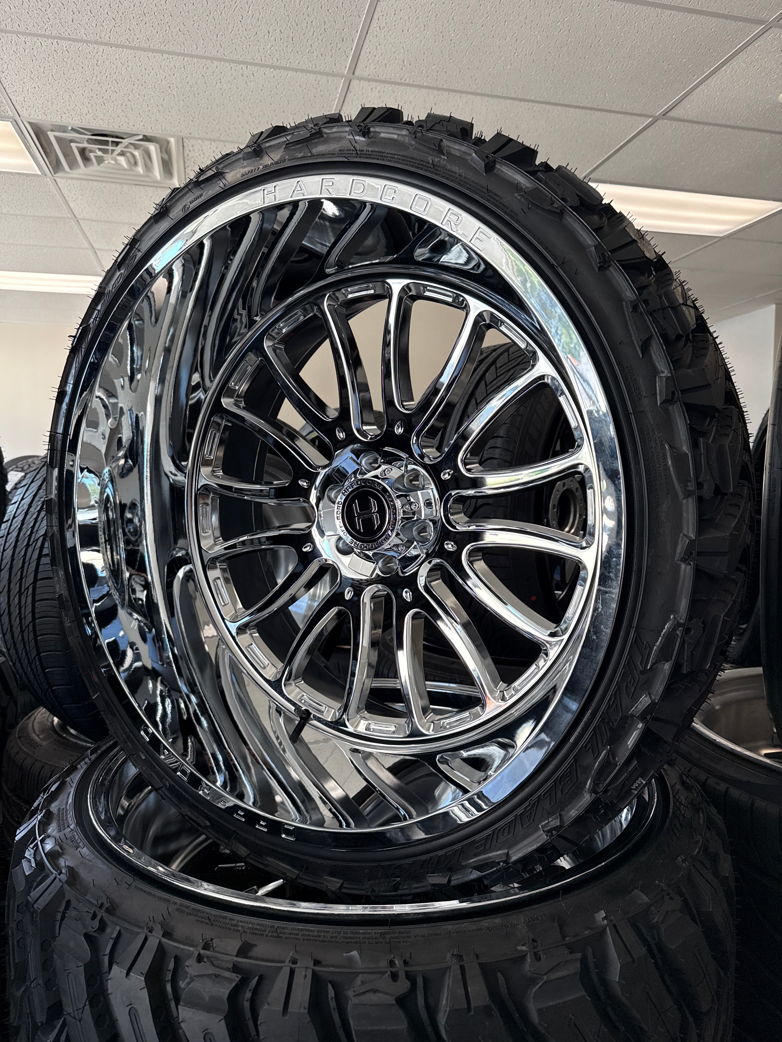 26x14 Hardcore HC101 Chrome 6x5.5/ 6x135 & 35x13.50R26 Atturo MTS