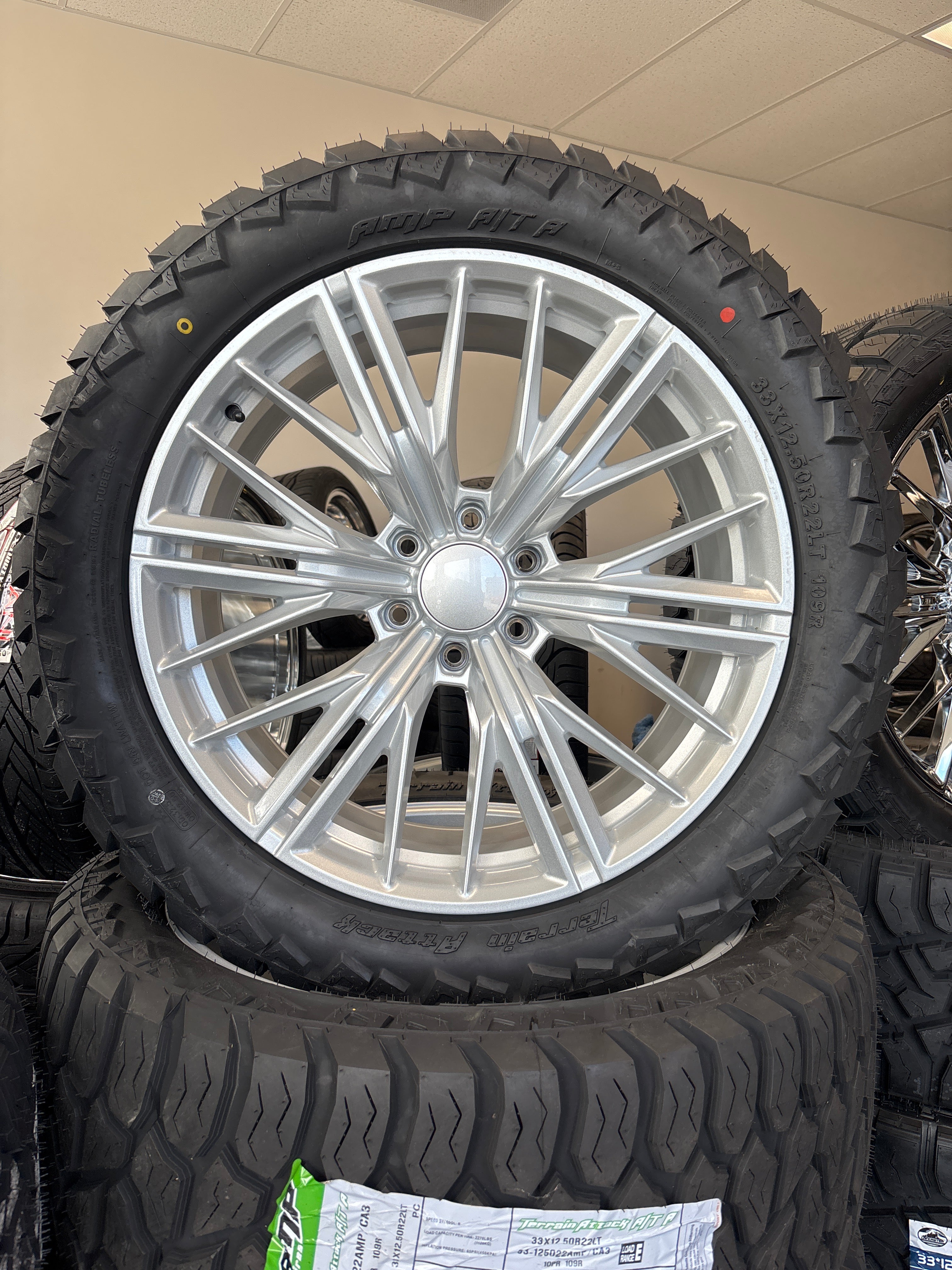 22” GM ZL1 Replica Silver 6x5.5 & 33x12.50R22 AMP ATA